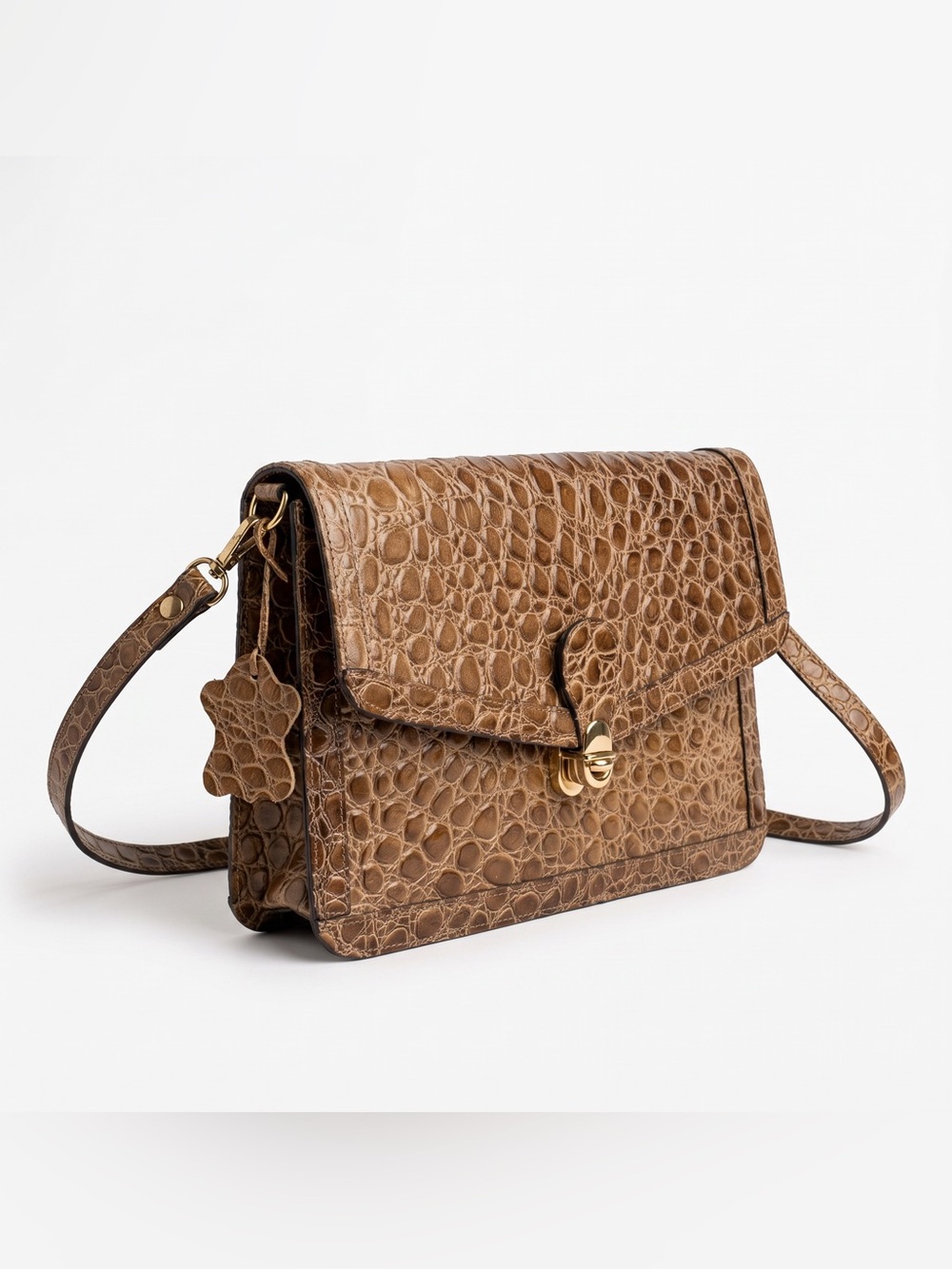 GENUINE LEATHER EMBOSSED CROC CROSSBODY PURSE